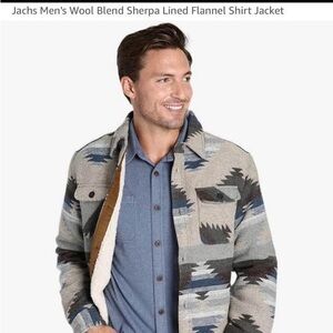 Jachs Patterned Men's Wool Blend Shirt Jacket Tan Size S